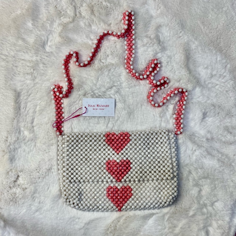 Isaac Mizrahi Pink and White Shoulder Bag with Unique Woven Design